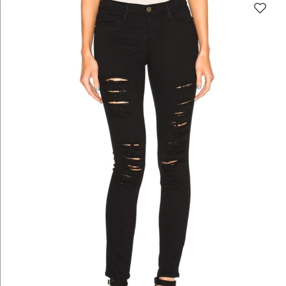 Frame Denim Le Skinny de Jeanne Black Ripped
